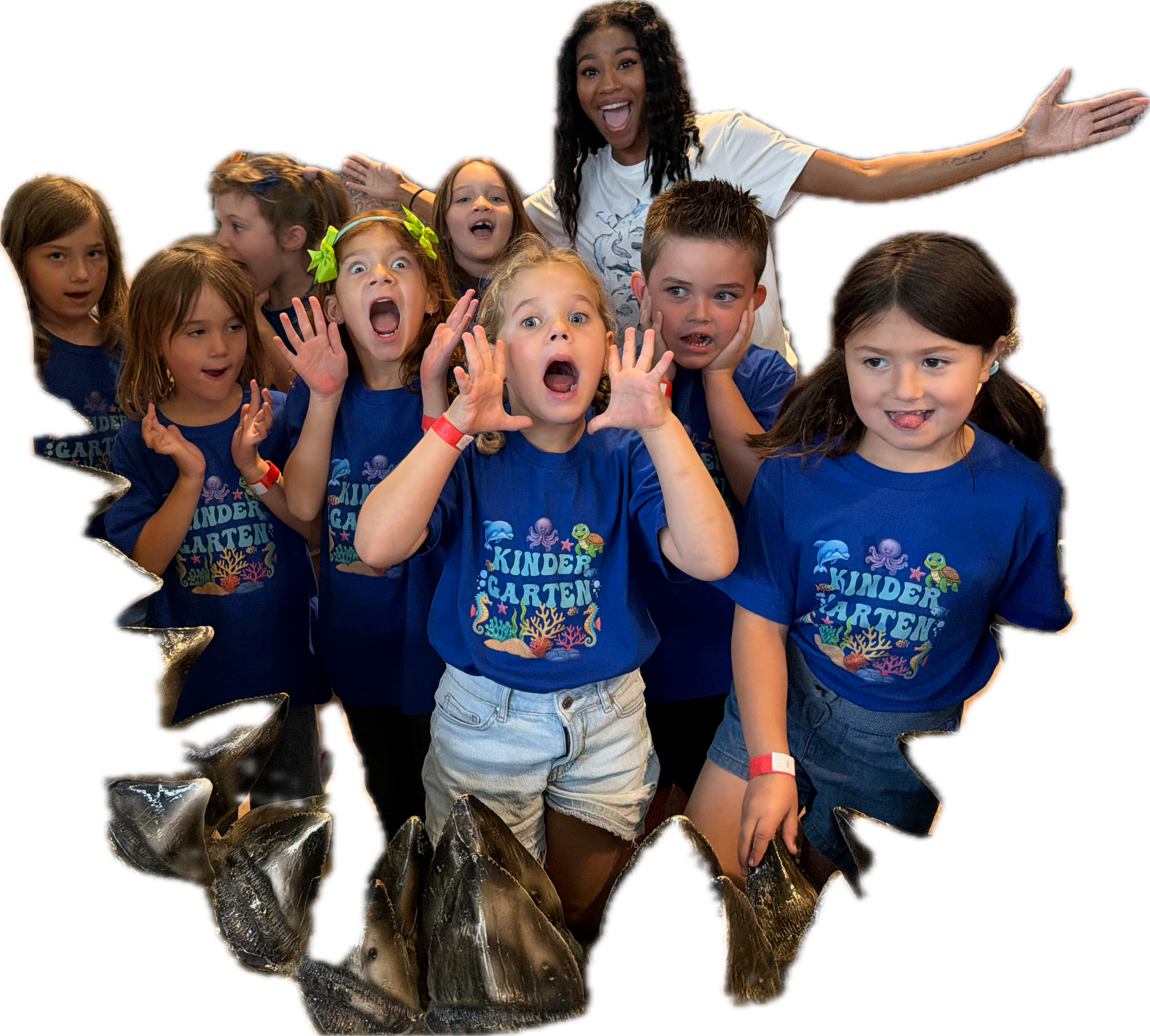 Children sharing a playful moment together on a school field trip